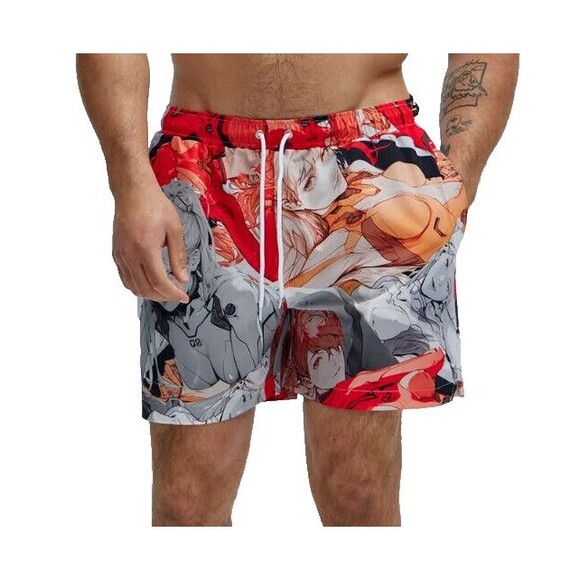 Nova Men Anime Robot Girl Swim Trunks Shorts Men's XL Multicolor 6" Inseam - Picture 1 of 7